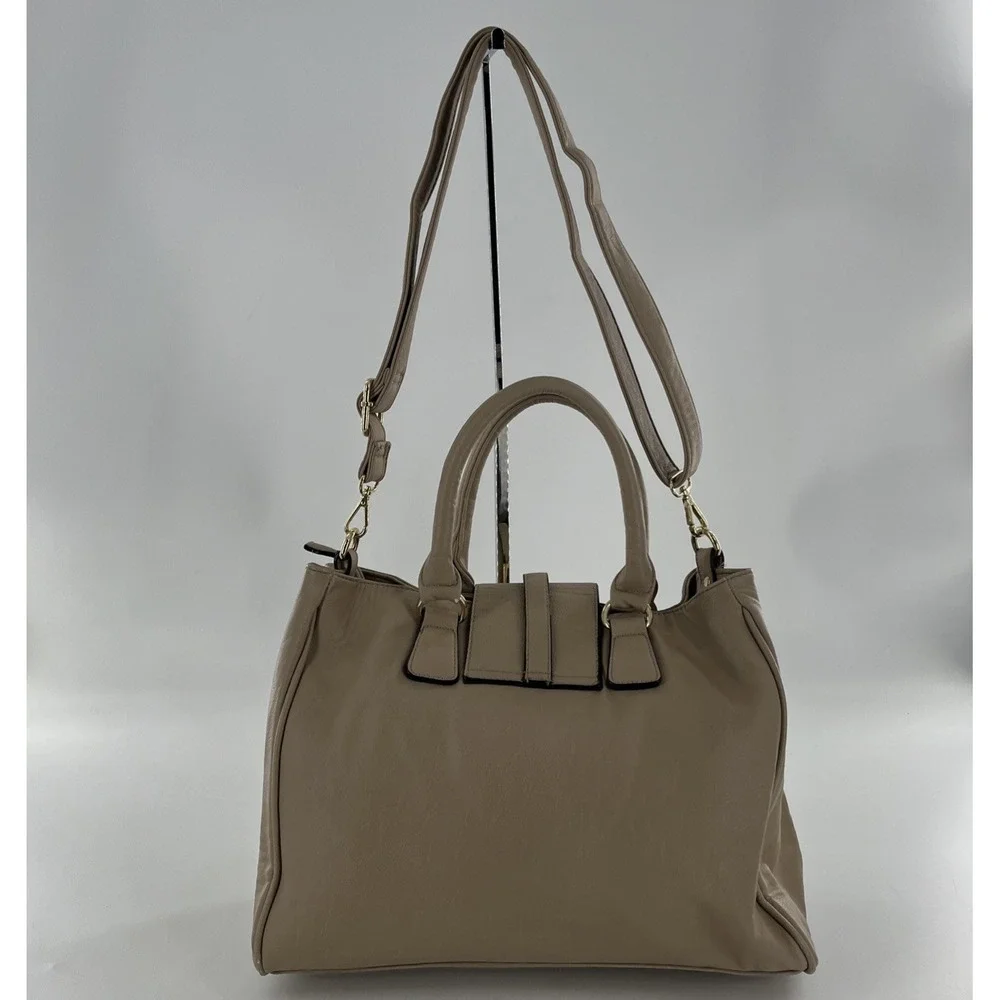 Large Charming Charlie Handbag Satchel Crossbody Tote Purse Tan Beige Taupe Gold